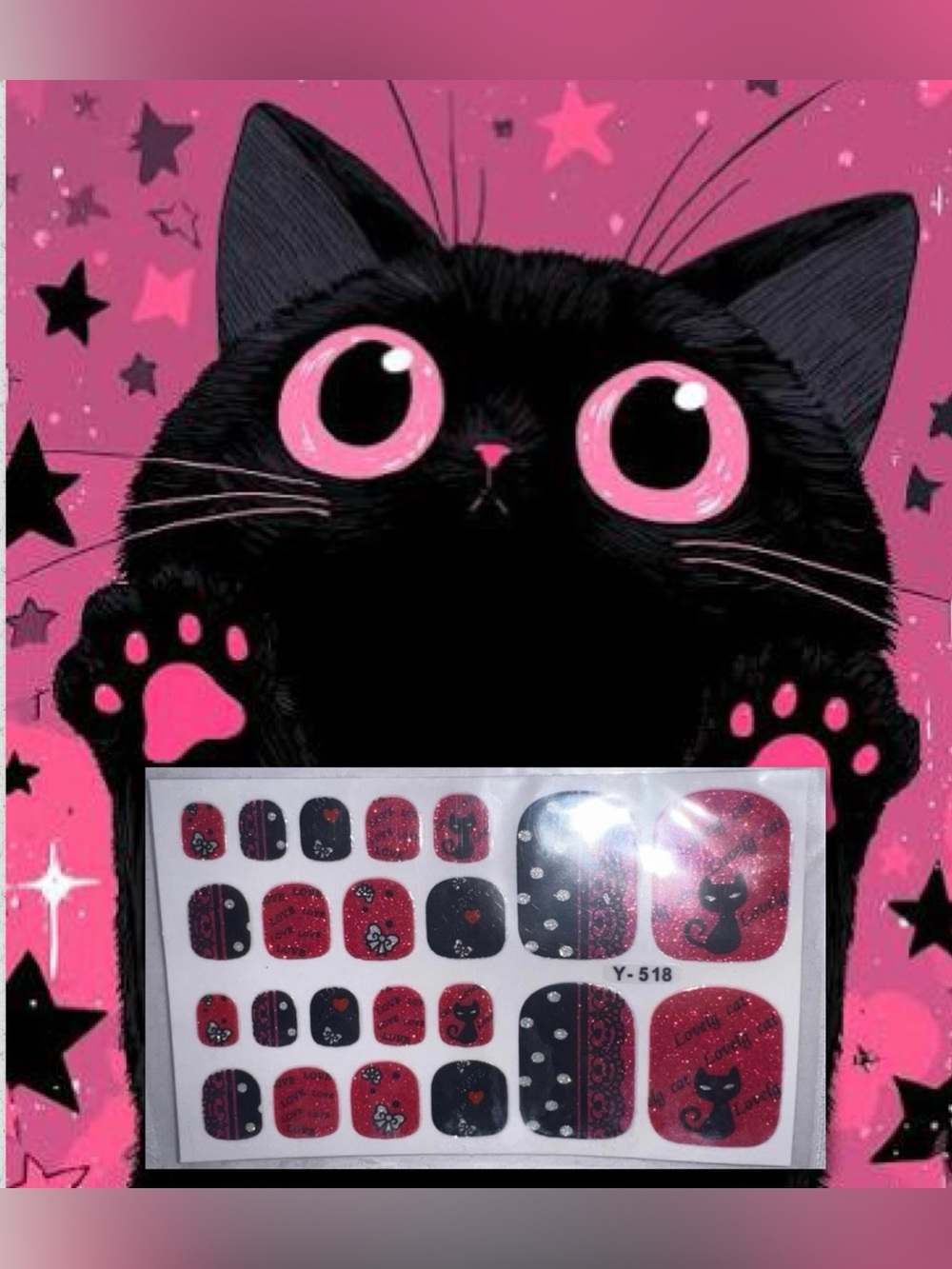 $2 Cute Black & Pink Cat Toe Nail Wraps $2 WITH ANY $10 ORDER OR MORE
